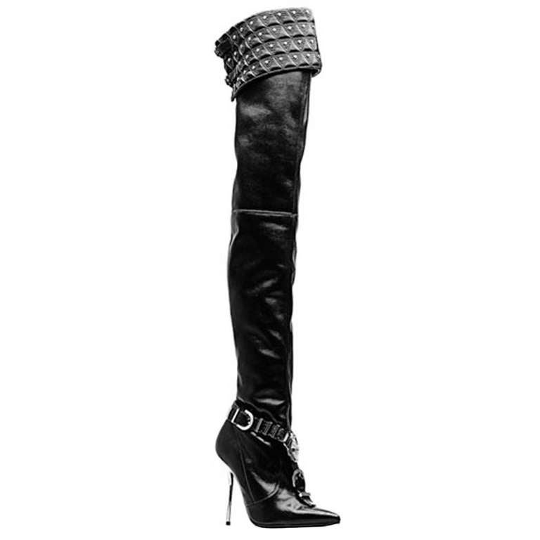 VERSACE “Chelsea” Studded Black Leather Thigh High Boots For Sale ...
