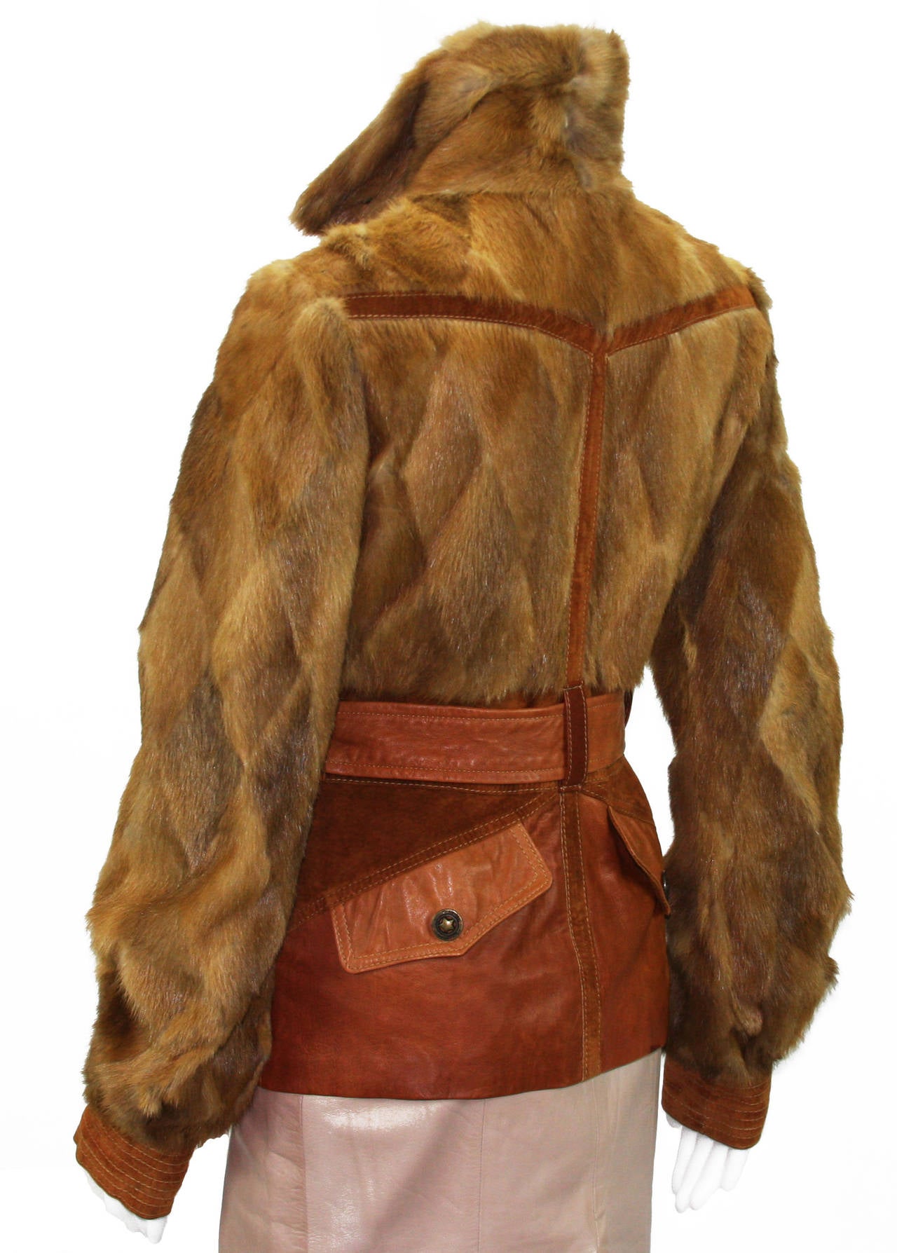 ROBERTO CAVALLI FUR LEATHER WOMEN'S JACKET
JUST CAVALLI COLLECTION
ITALIAN SIZE 40 – US 4
COMPOSITION – WEASEL, LEATHER, SUEDE
COLOR – CHESTNUT
TWO POCKETS AT FRONT
FOUR FLAP POCKETS WITH SNAP BUTTON CLOSURE
REVERSIBLE BELT (LEATHER / SUEDE)