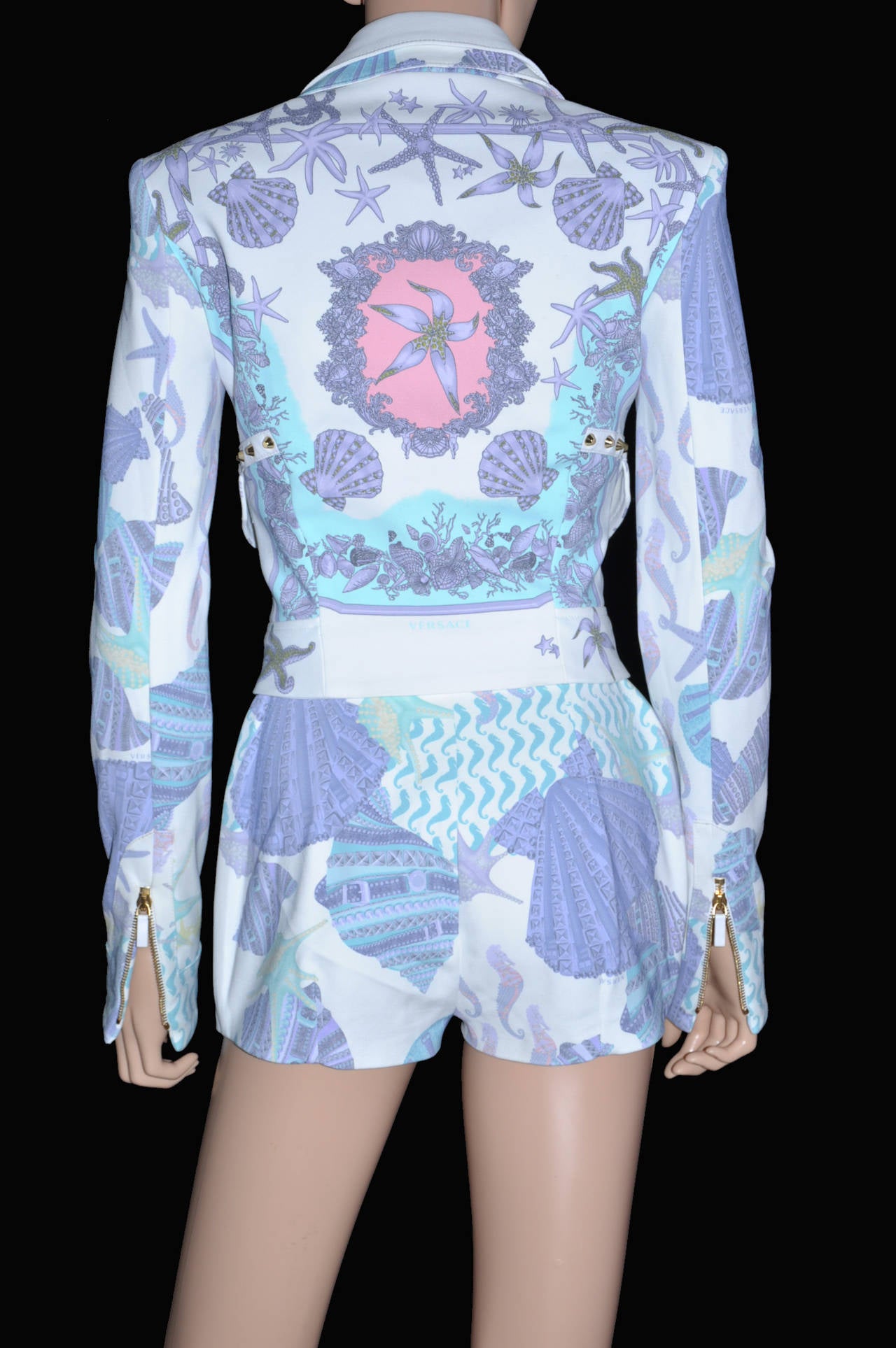VERSACE Seashell Print Jacket and Shorts Suit For Sale at 1stdibs