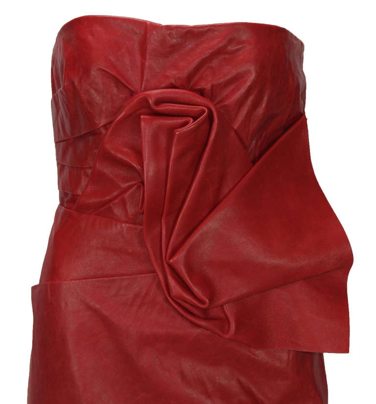 Red New DSQUARED2 RUNWAY LAMB LEATHER RED DRESS