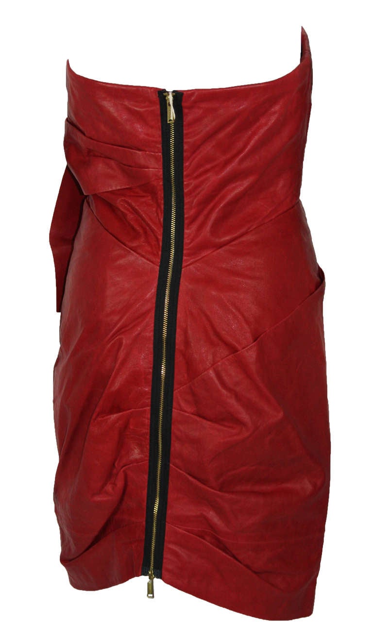 Women's New DSQUARED2 RUNWAY LAMB LEATHER RED DRESS