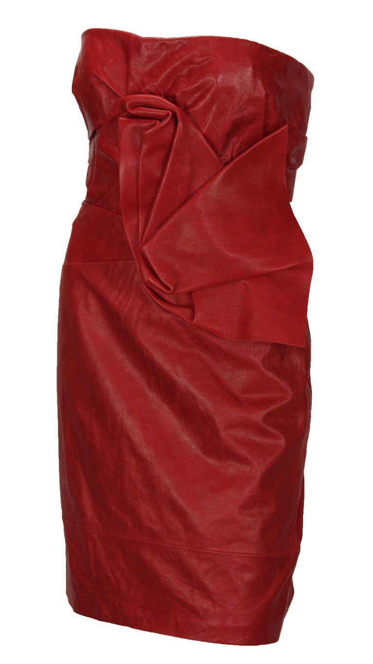 New DSQUARED2 RUNWAY LAMB LEATHER RED DRESS In New Condition In Montgomery, TX