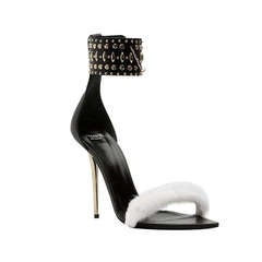 New VERSACE Studded Leather Sandal With Mink Fur Trim 40 - 10