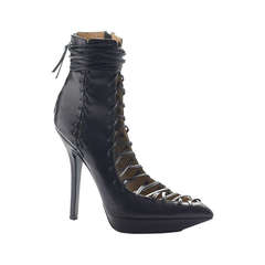 New VERSACE Black Leather Lace-Up Boots 9