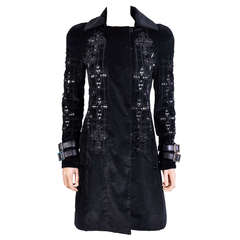 New VERSACE Black Velvet Crystal Gothic Cross Embellished Flared Coat 7