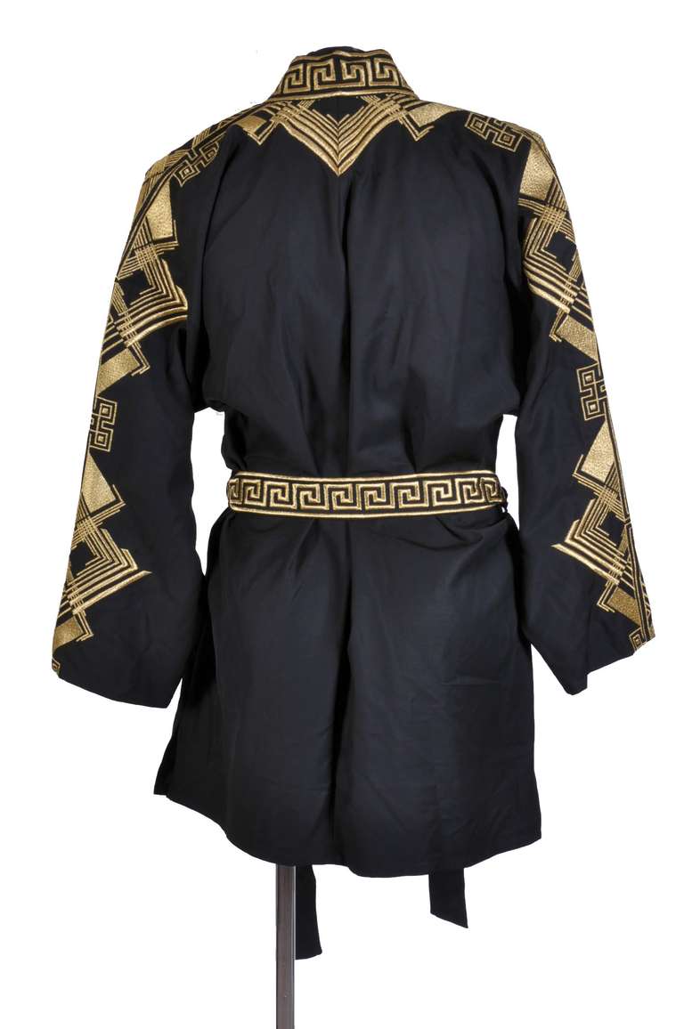 Men's VERSACE Belted Embroidered Black Wool Blend Kimono Jacket