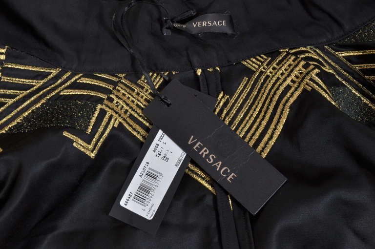 VERSACE Belted Embroidered Black Wool Blend Kimono Jacket 1