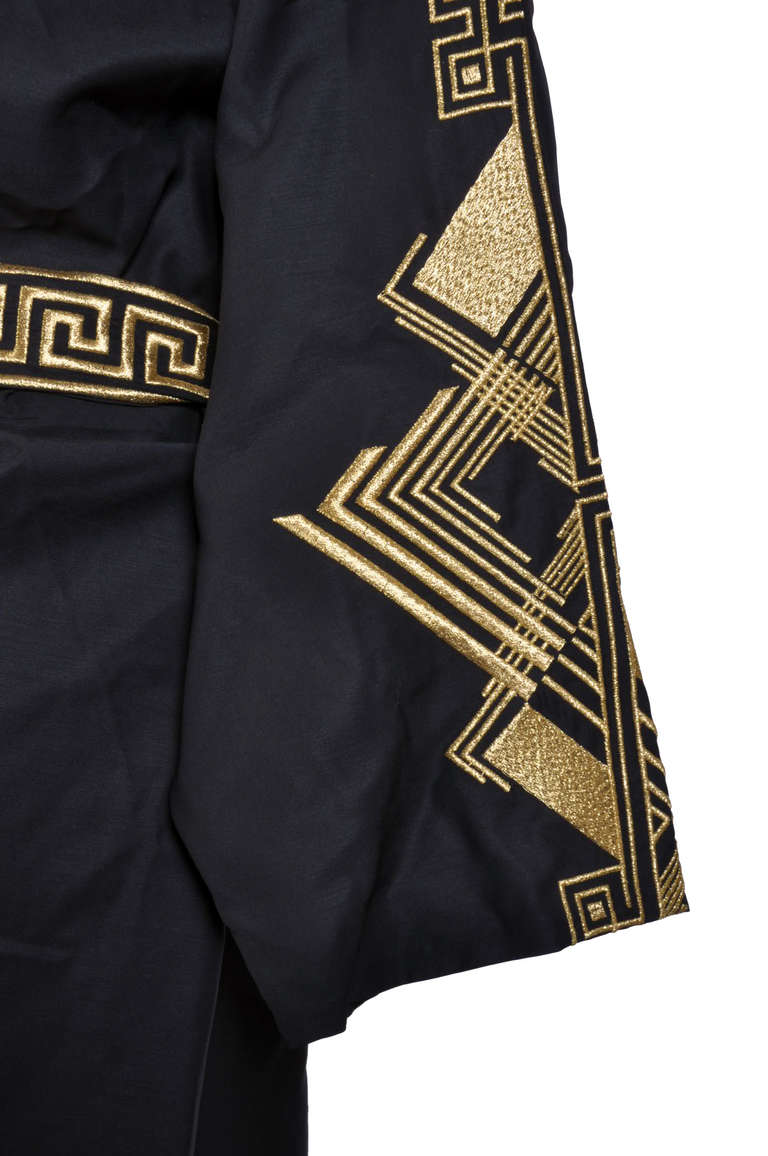 VERSACE Belted Embroidered Black Wool Blend Kimono Jacket In New Condition In Montgomery, TX