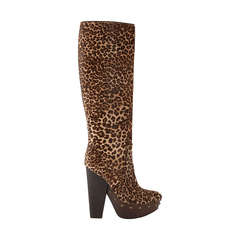 New LANVIN LEOPARD-PRINT PLATFORM SDUDDED BOOTS 37.5 / 38.5