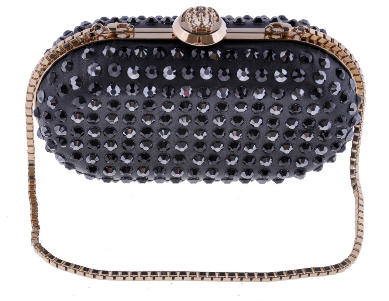 VERSACE Black Crystal Embellished Clutch In Excellent Condition In Montgomery, TX