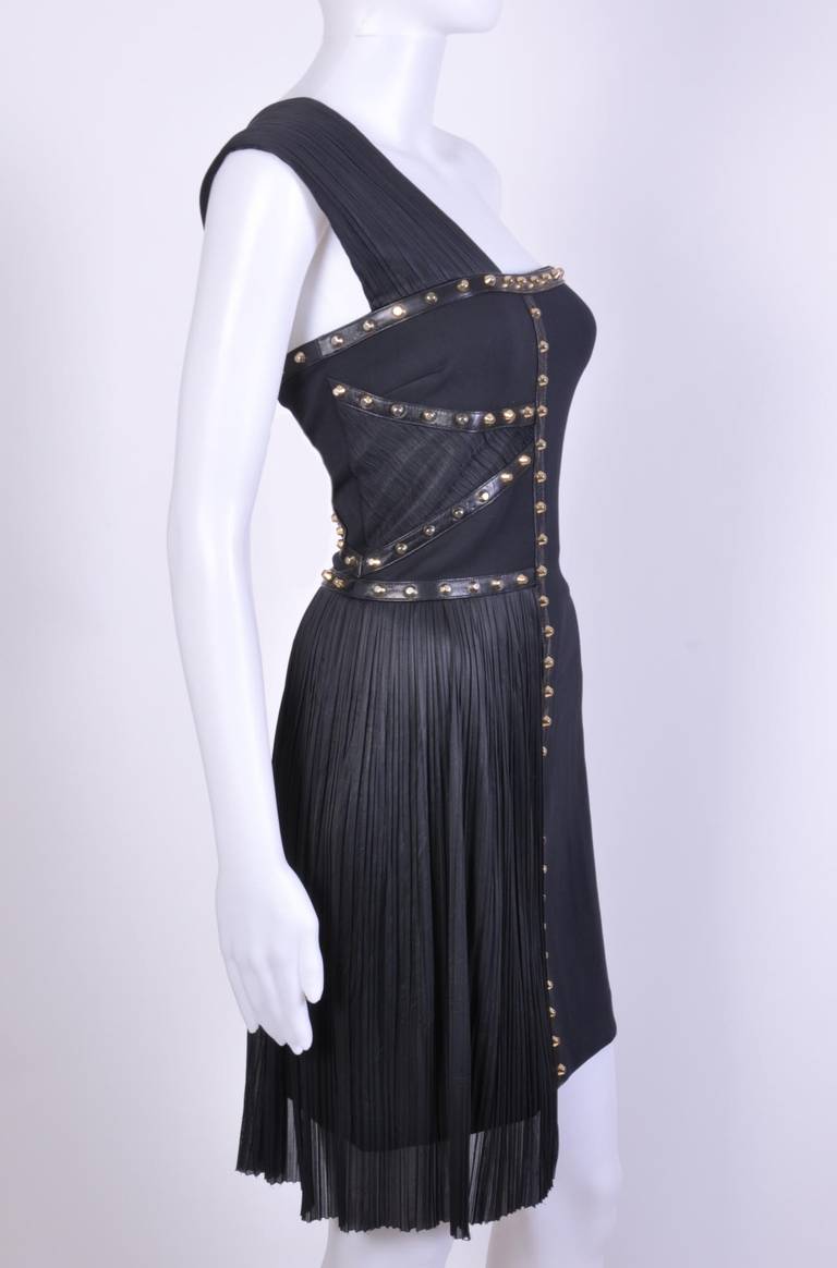 Women's VERSACE One Shoulder Black Studded Dress