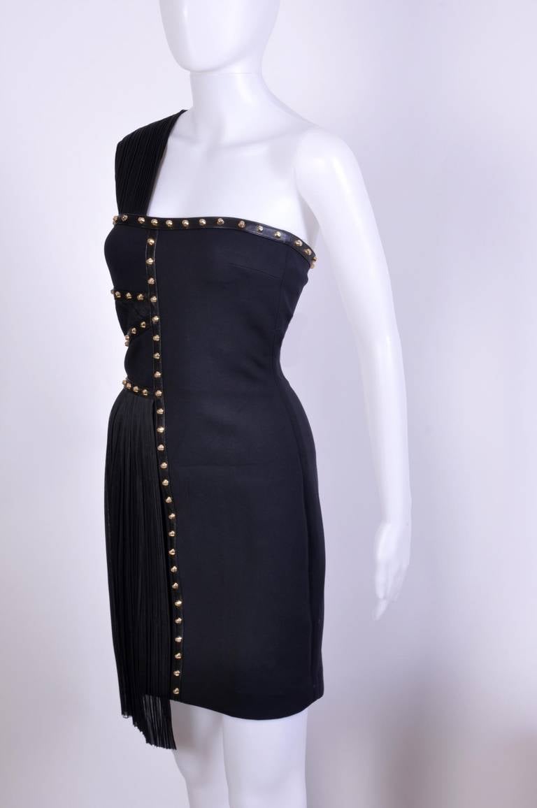 VERSACE One Shoulder Black Studded Dress 1