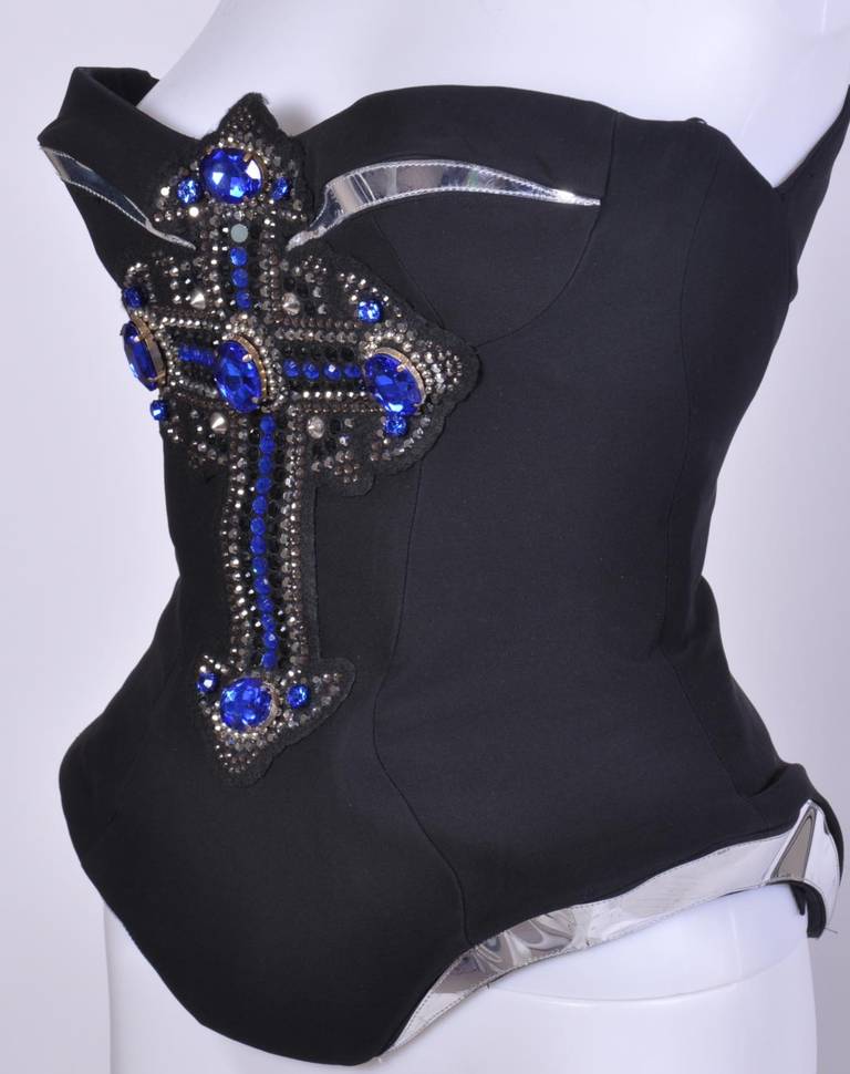 VERSACE Swarovski Crystal Cross Silk Bustier at 1stdibs