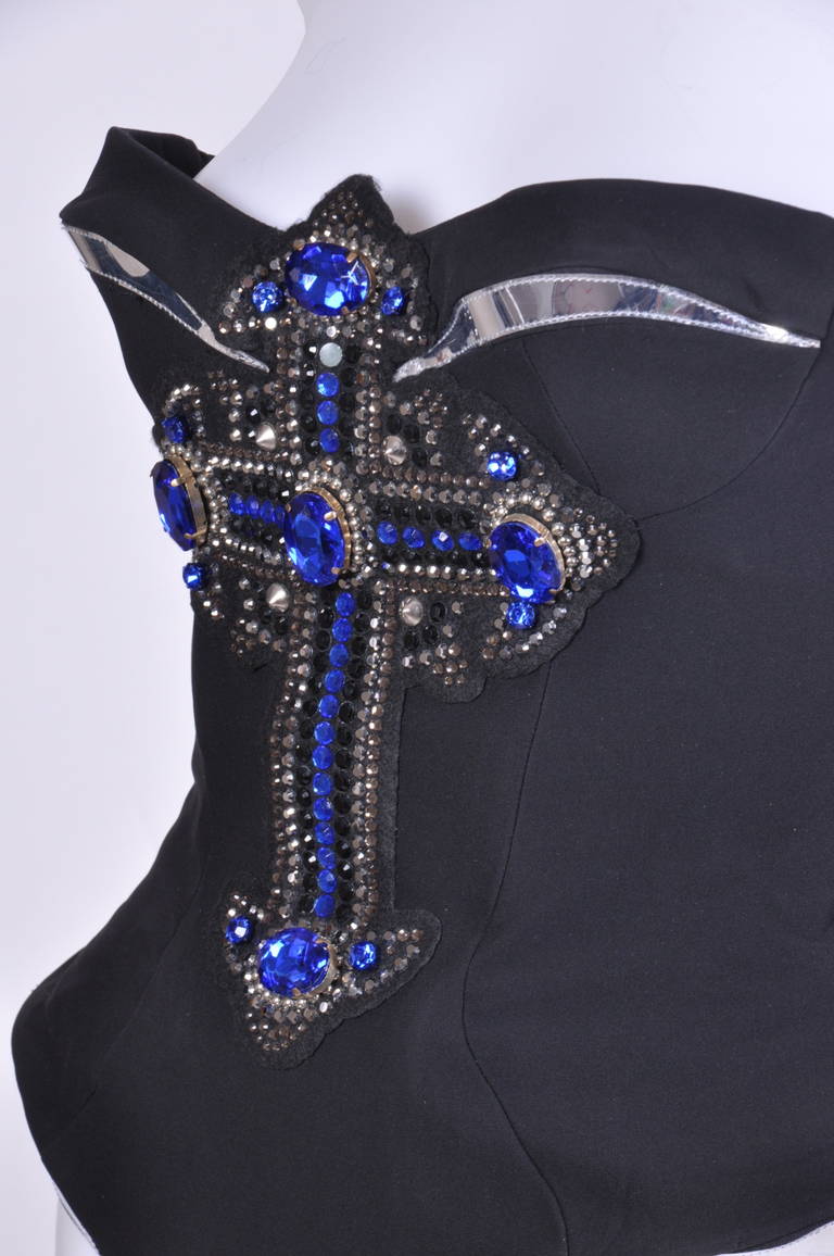 Black VERSACE Swarovski Crystal Cross Silk Bustier