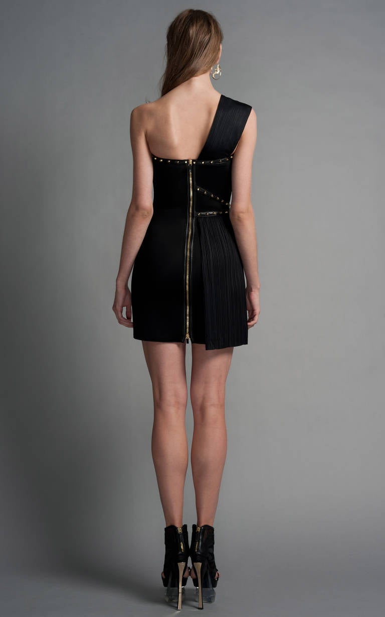 VERSACE One Shoulder Black Studded Dress In New Condition In Montgomery, TX