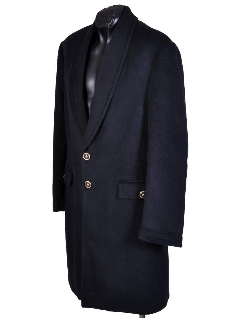 New VERSACE BLACK ANGORA CASHMERE WOOL MEN'S COAT at 1stDibs | versace ...