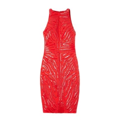 Versace Red Crepe Cady Sheath Dress With Vinyl Animal Stripes 38 - 2