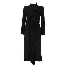 Rare YVES SAINT LAURENT RUFFLED BLACK WOOL COAT