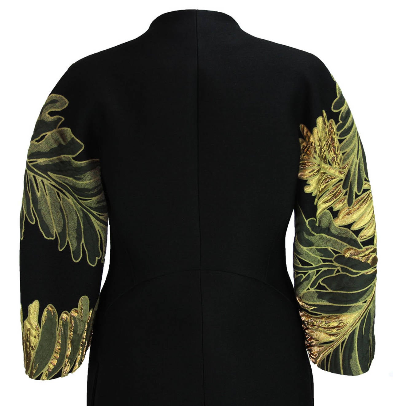 New GUCCI JACQUARD WOOL FERN MOTIF BLACK COAT In New Condition In Montgomery, TX