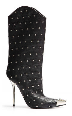 VERSACE Black Leather Studded Western Stiletto Boots
