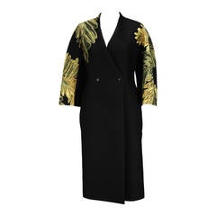 New GUCCI JACQUARD WOOL FERN MOTIF BLACK COAT