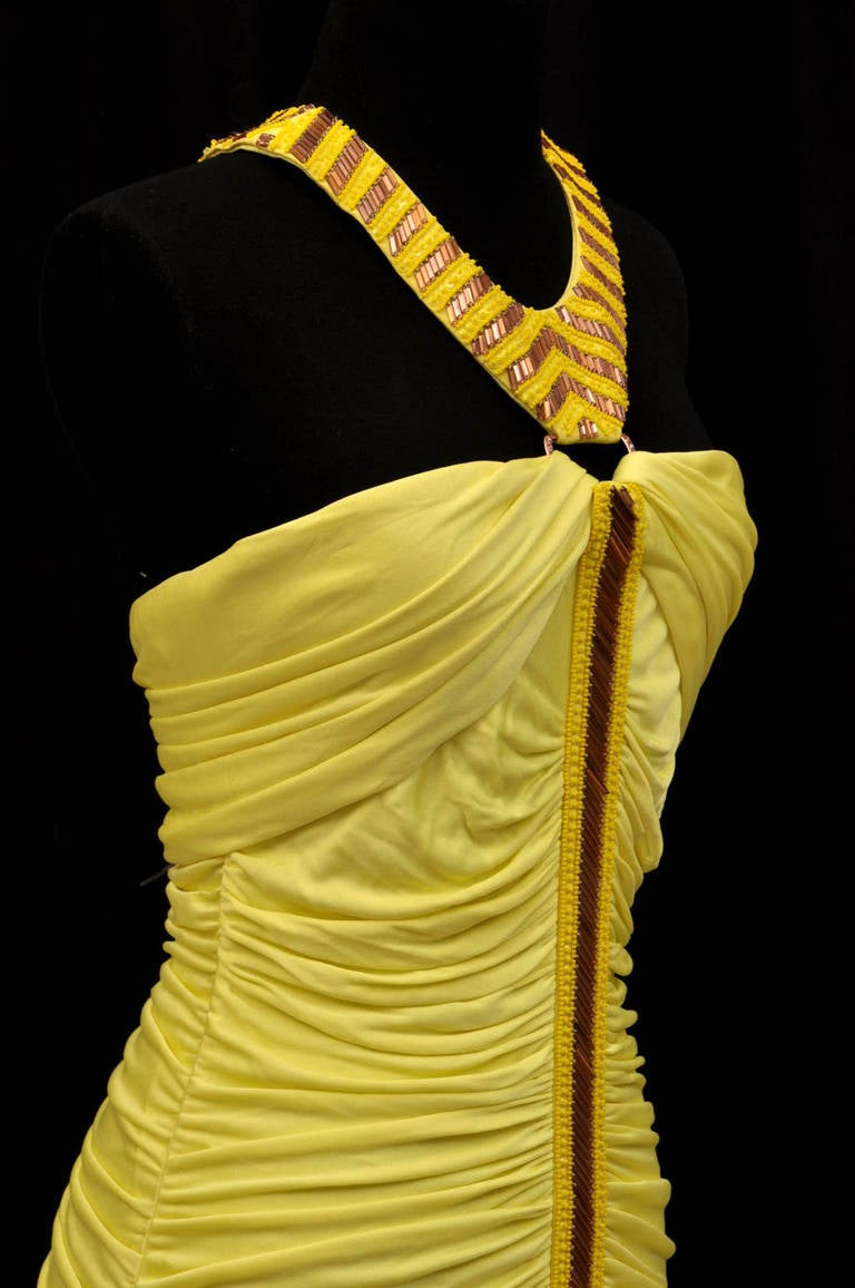 NEW VERSACE EMBELLISHED RUCHED YELLOW Dress 42 - 6