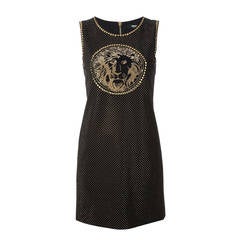New Versace Versus Black Gold Studded Lionhead Dress 12