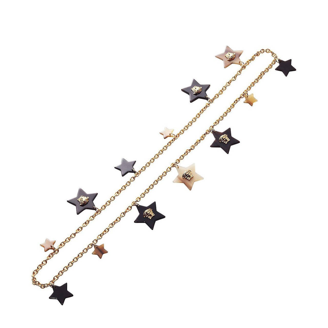 New Versace Gold Star Medusa Charm Chain Necklace For Sale