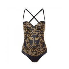 New Versace black swimsuit with gold Medusa