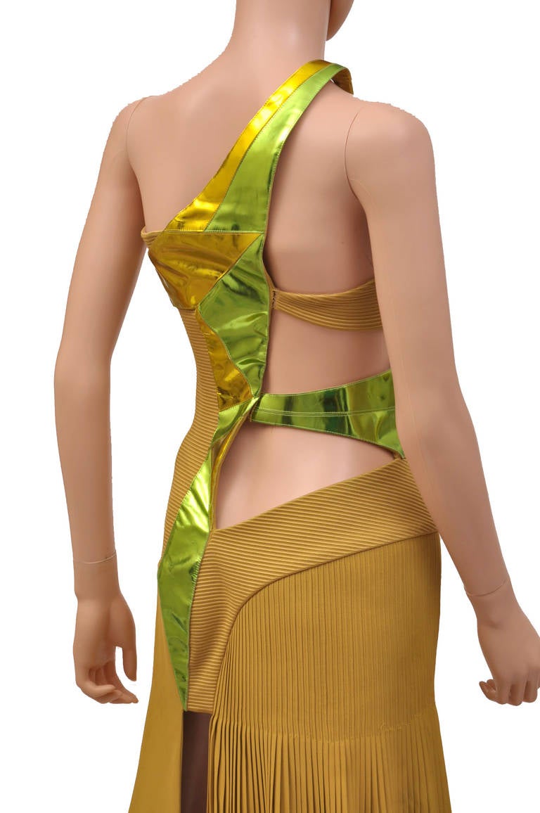 Women's New VERSACE YELLOW SILK and LEATHER GOWN