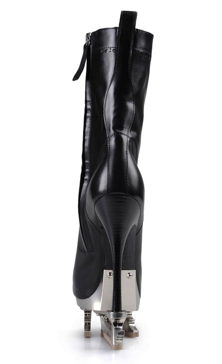 New DSQUARED2 *SKATE MOSS* ICE SKATE BLACK LEATHER BOOTS In New Condition In Montgomery, TX