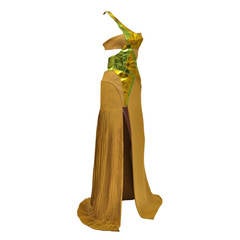 New VERSACE YELLOW SILK and LEATHER GOWN