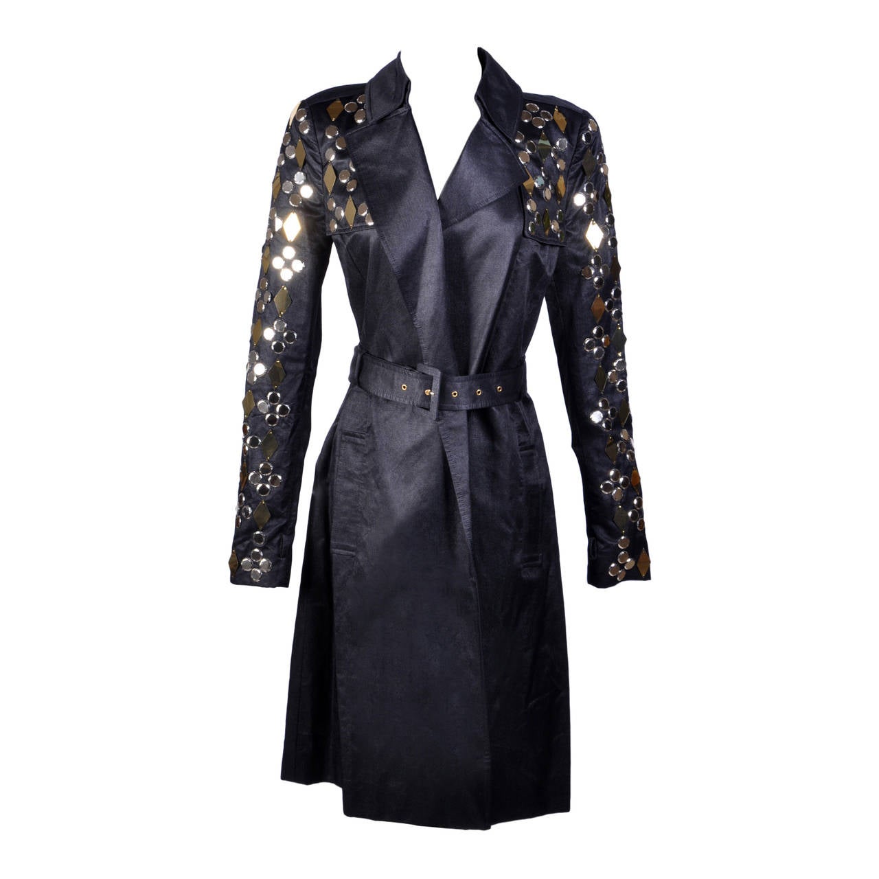 New VERSACE Black Embellished Linen Cotton Trench Coat