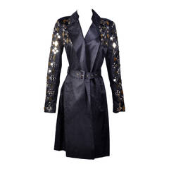 New VERSACE Black Embellished Linen Cotton Trench Coat 10