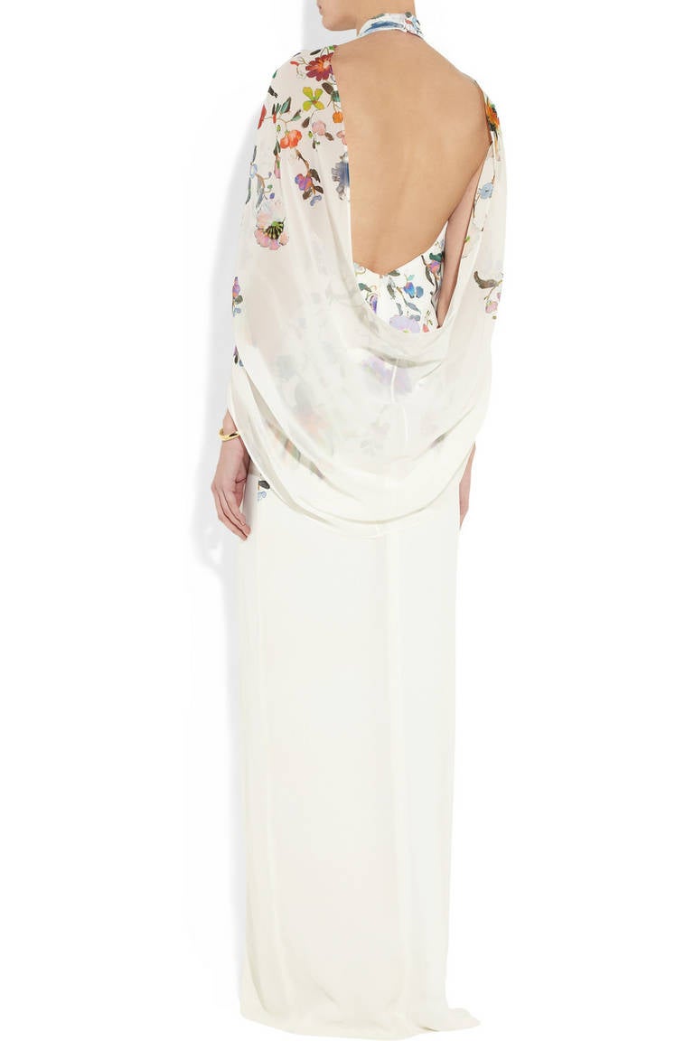 Women's New ETRO RUNWAY WHITE FLORAL PRINT CAPED GOWN
