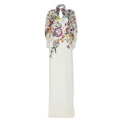 New ETRO RUNWAY WHITE FLORAL PRINT CAPED GOWN