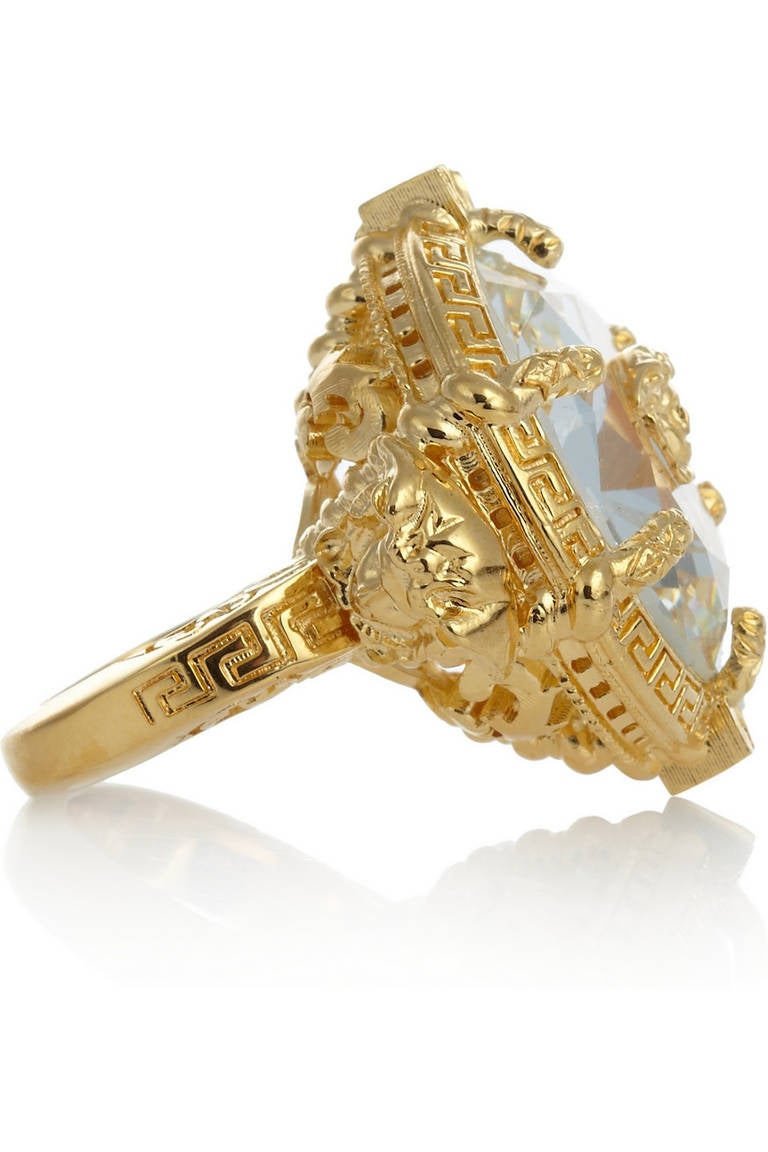 New VERSACE Oversized gold-plated crystal ring In New Condition In Montgomery, TX