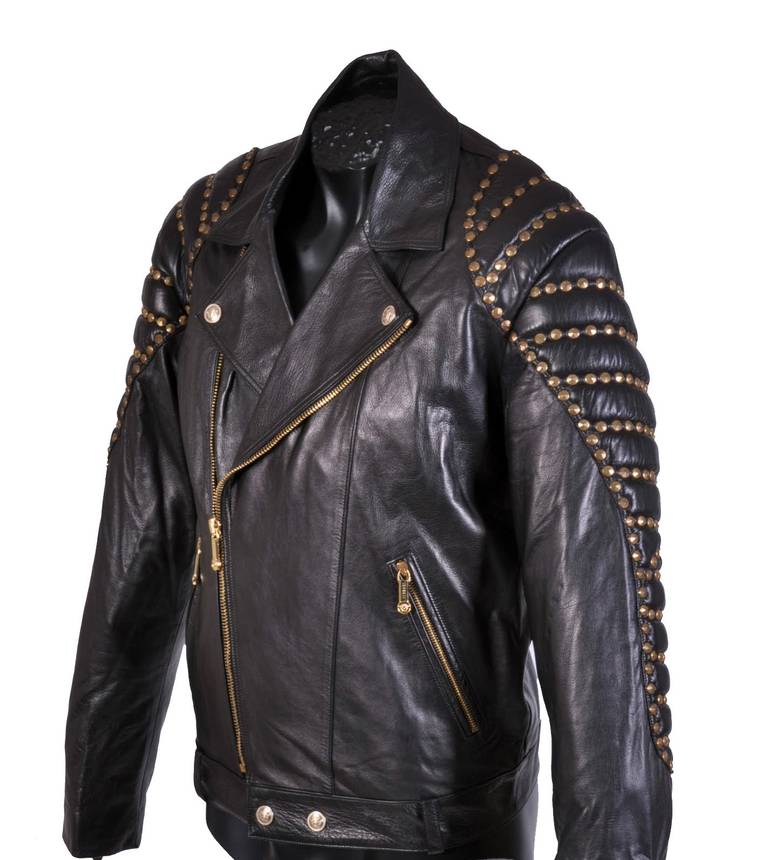 New VERSACE BLACK QUILTED STUDDED LEATHER BIKER JACKET 1