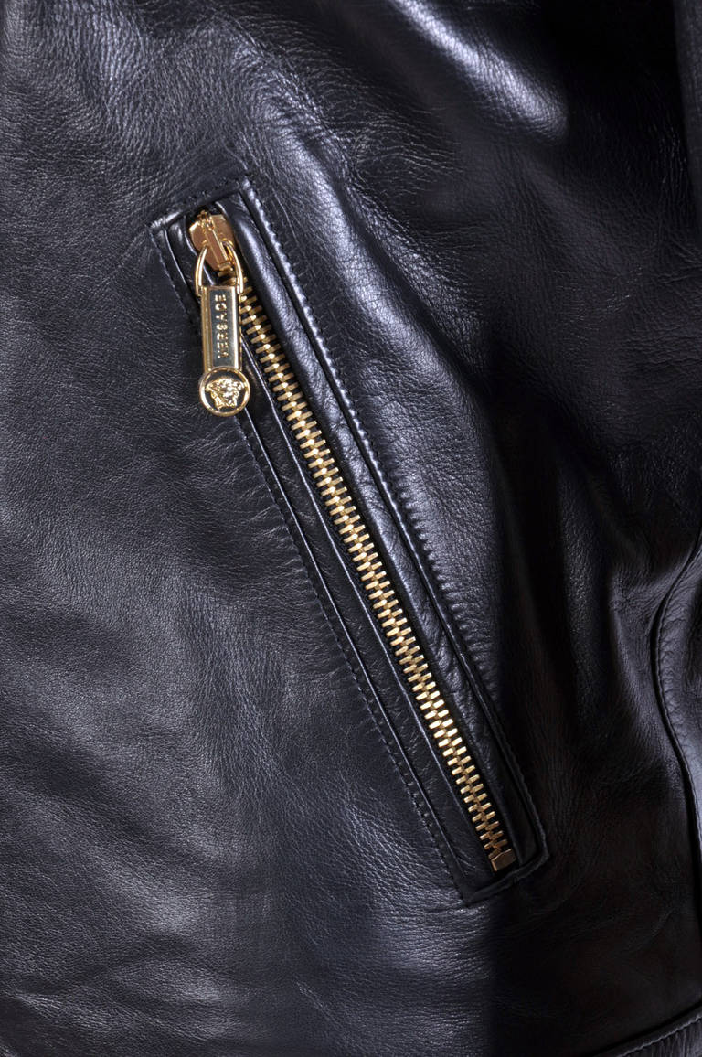 New VERSACE BLACK QUILTED STUDDED LEATHER BIKER JACKET at 1stDibs ...