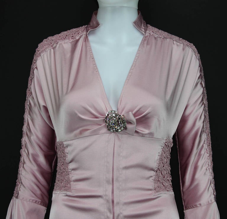 2004 TOM FORD for GUCCI SILK DRESS w/ SWAROVSKI ROSE BROOCH