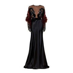 Gucci Black Heavens Bird Embroidered Gown 40