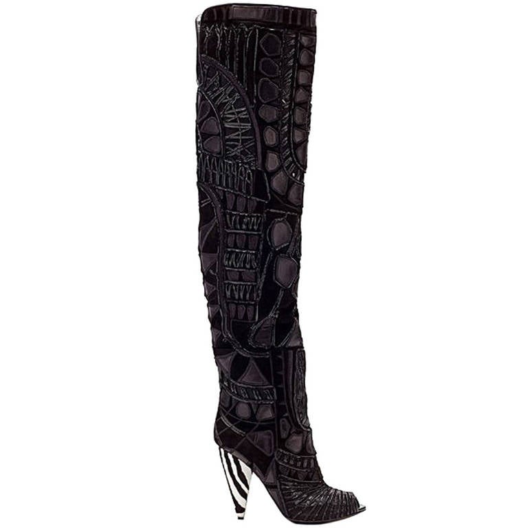 TOM FORD BLACK OVER THE KNEE BOOTS WITH OPEN Toe 37, 37.5, 38 For Sale