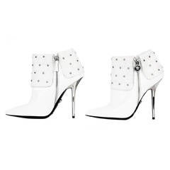 New VERSACE White Patent Leather Studded Ankle Boots