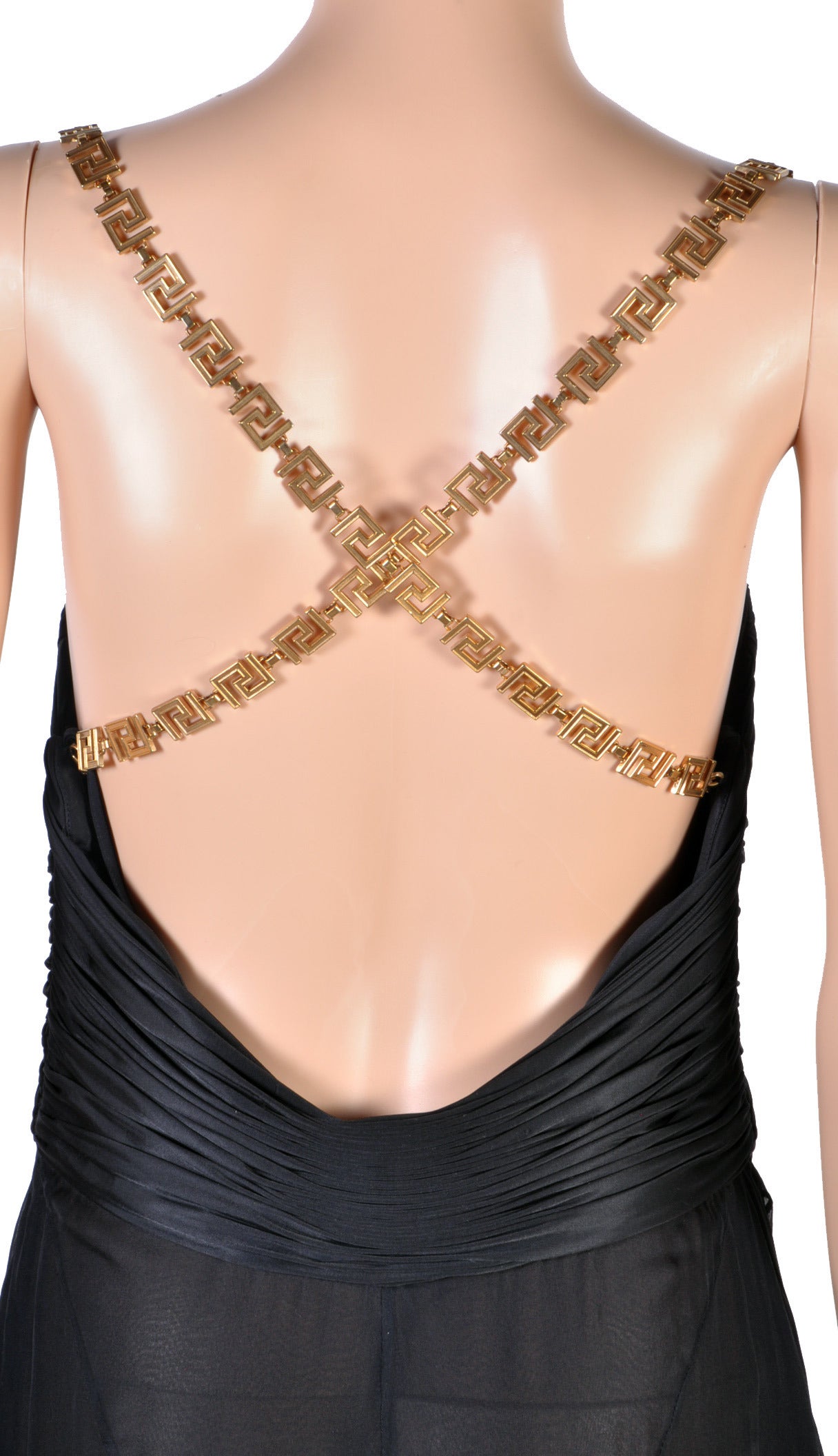 Versace Black Silk Chiffon Gown with Greek Key Straps 1