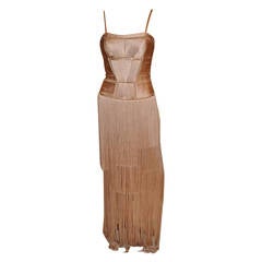 Brand New Versace Nude Fringe Gown Dress