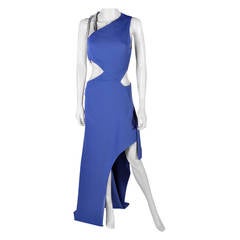 New VERSACE Crystal Embellished Cut Out Blue Gown