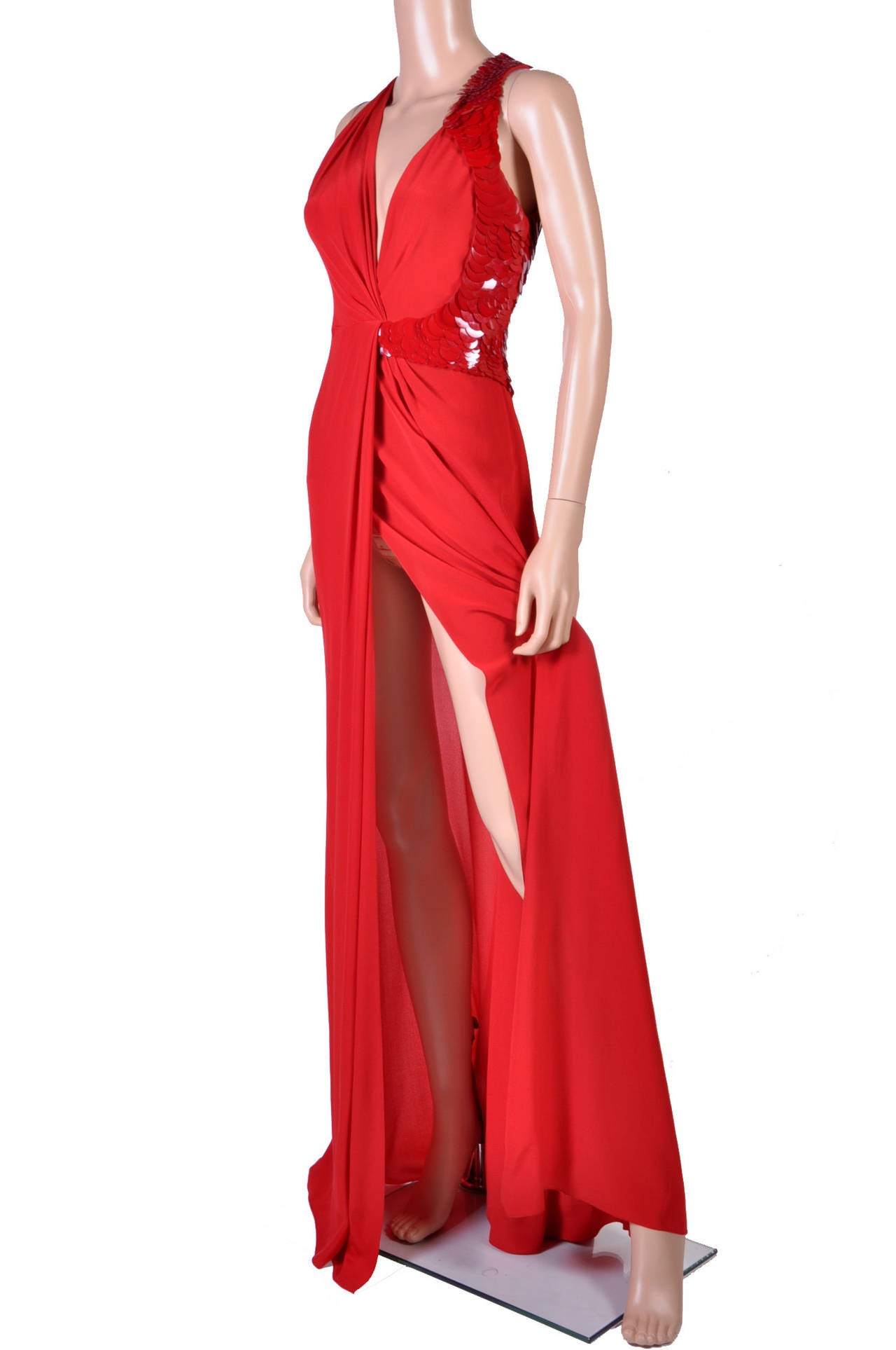 VERSACE Embellished Red Silk Gown on Emmy's list of the most iconic! For Sale at 1stDibs