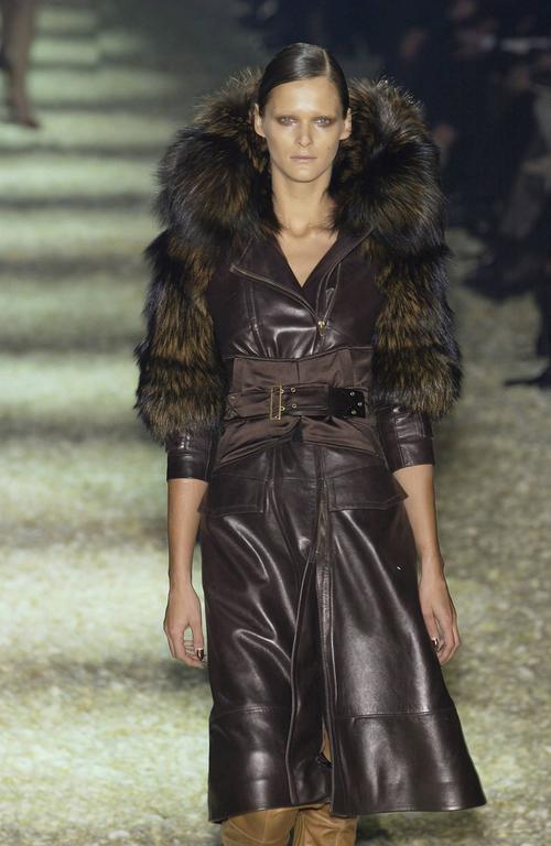 TOM FORD for GUCCI F/W 2003 LEATHER COAT w/ FUR For Sale at 1stDibs ...
