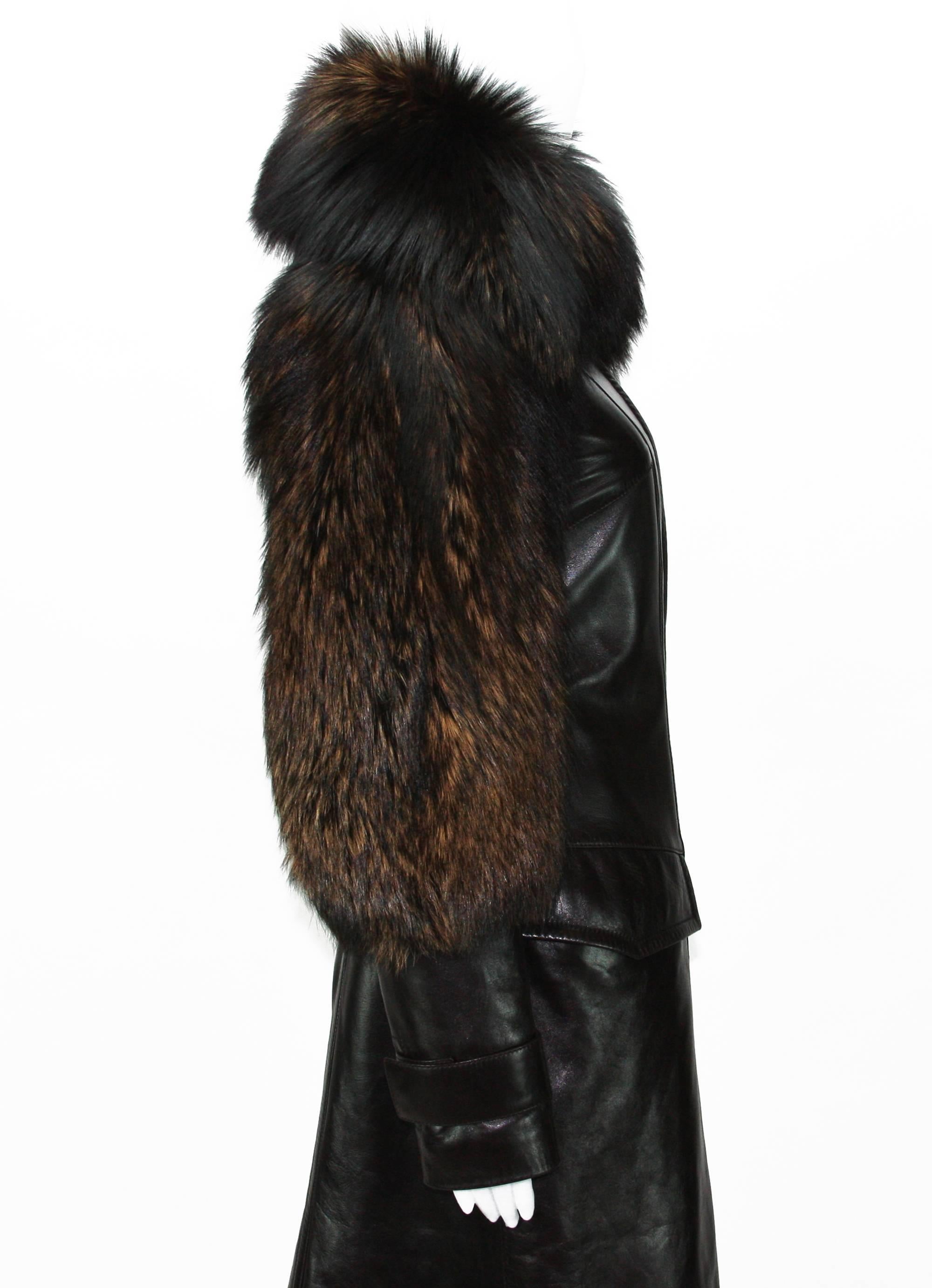 Black TOM FORD for GUCCI F/W 2003 LEATHER COAT w/ FUR 