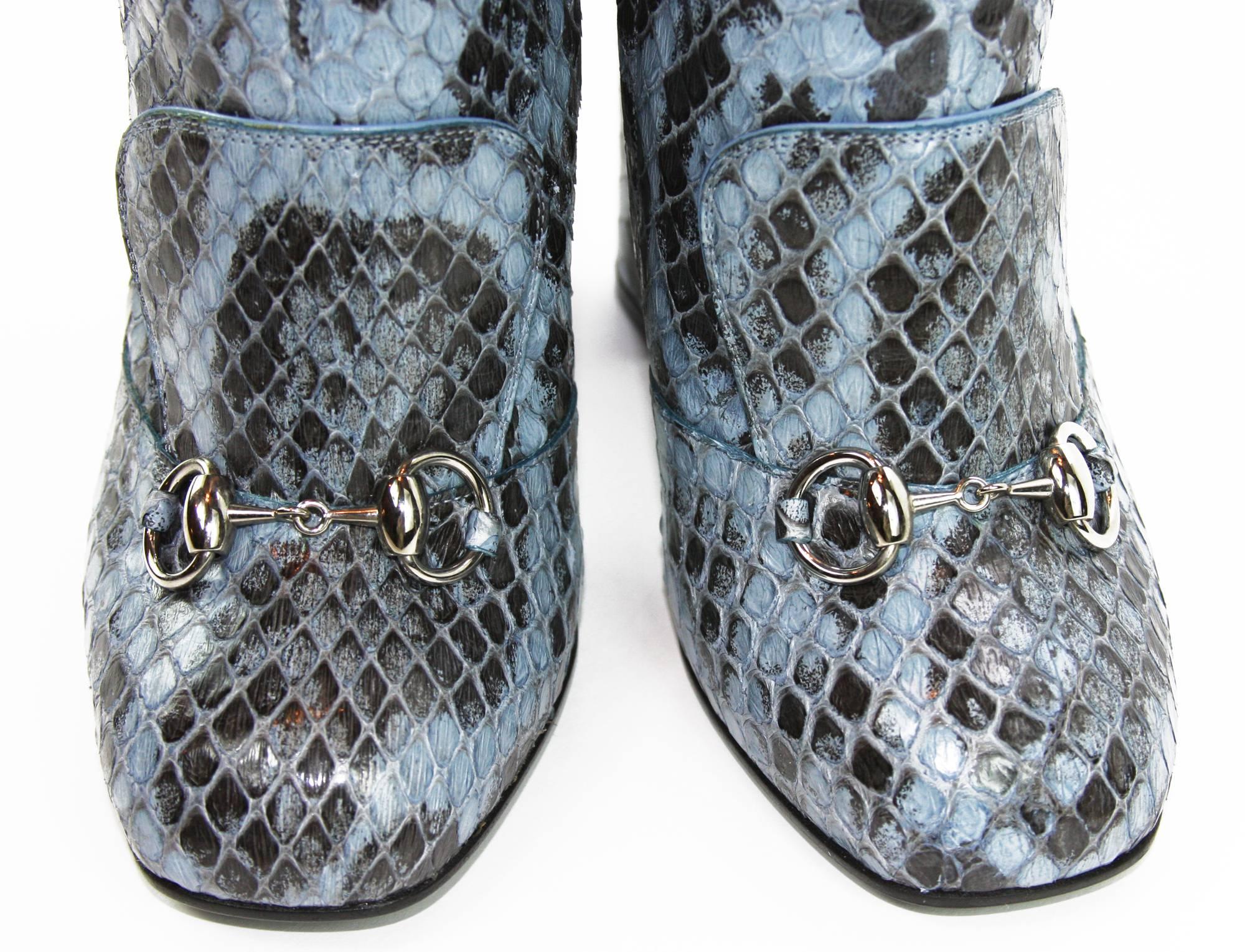 New GUCCI PYTHON HORSEBIT KNEE HIGH BOOT AQUAMARINE  In New Condition In Montgomery, TX